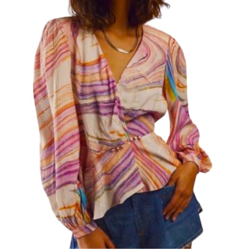 Rococo Sand x Free People Eira S & Lg Purple Pink Swirl Faux Wrap Silky Metallic